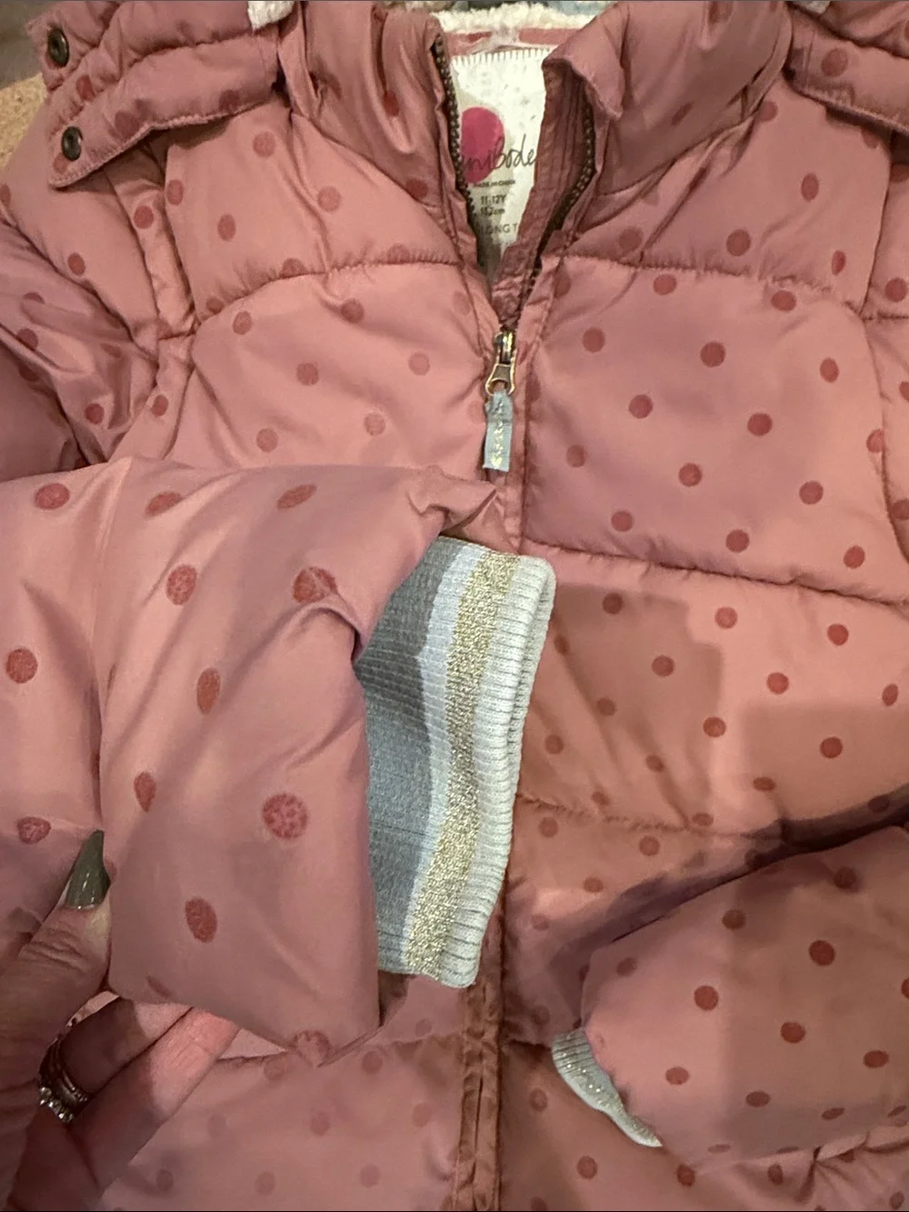 Mini Boden Pink Polka Dot Puffer Jacket with Hood 11-12Y